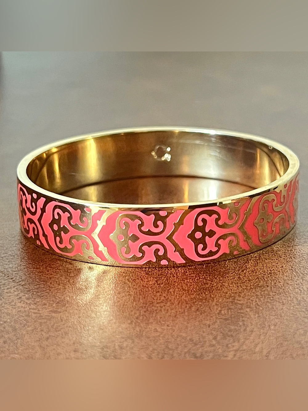 COACH Mint Pink Gold Signature Scroll Enamel Bangle Bracelet